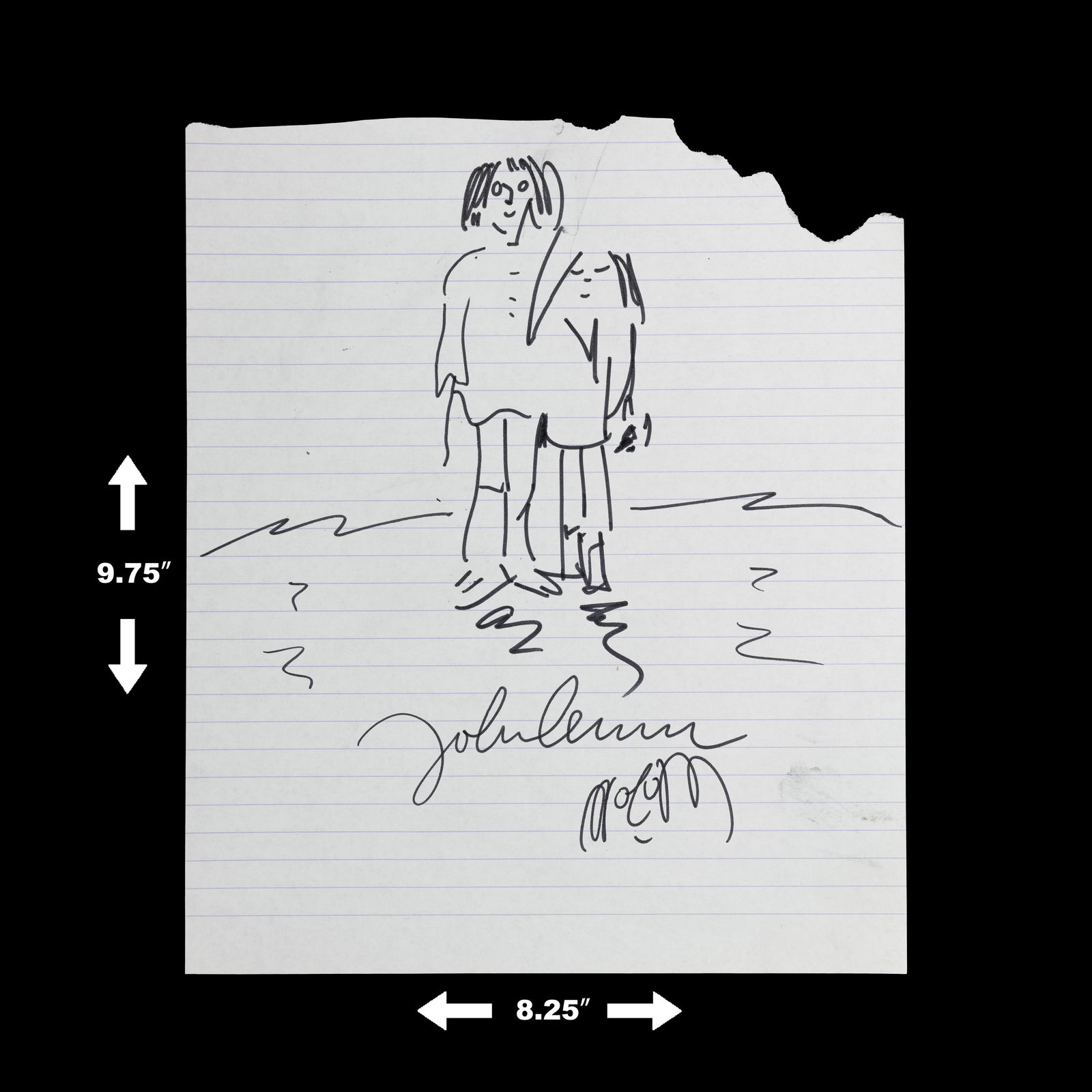 John Lennon Signed Composition Page with Original Drawing, Forensically Authenticated - 5