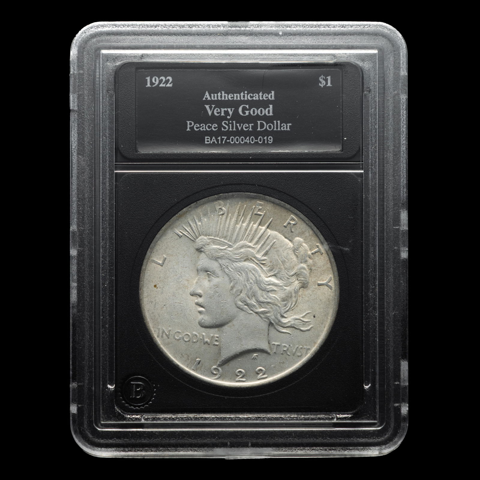 1922 Peace Silver Dollar – AuthN (VG) – Cert #BA17-00040-019: Offered here is an original 1922 Peace Silver Dollar, professionally authenticated and graded Very Good (VG), representing one of the most iconic silver dollars issued by the United States Mint. Struc