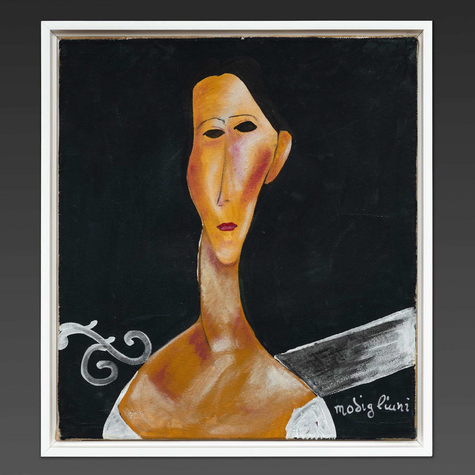Amedeo Modigliani — Woman with Dark Eyes, Painting on Canvas: Amedeo Modigliani (Attributed to / After) — Woman with Dark Eyes on Black Ground, Painting on Canvas Why This Work Captivates Collectors Elegant, enigmatic, and intensely modern, this portrait prese