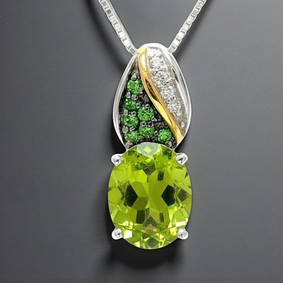 Chrome Diopside, Peridot, & White Topaz Sterling Silver Pendant (1 of 1)
