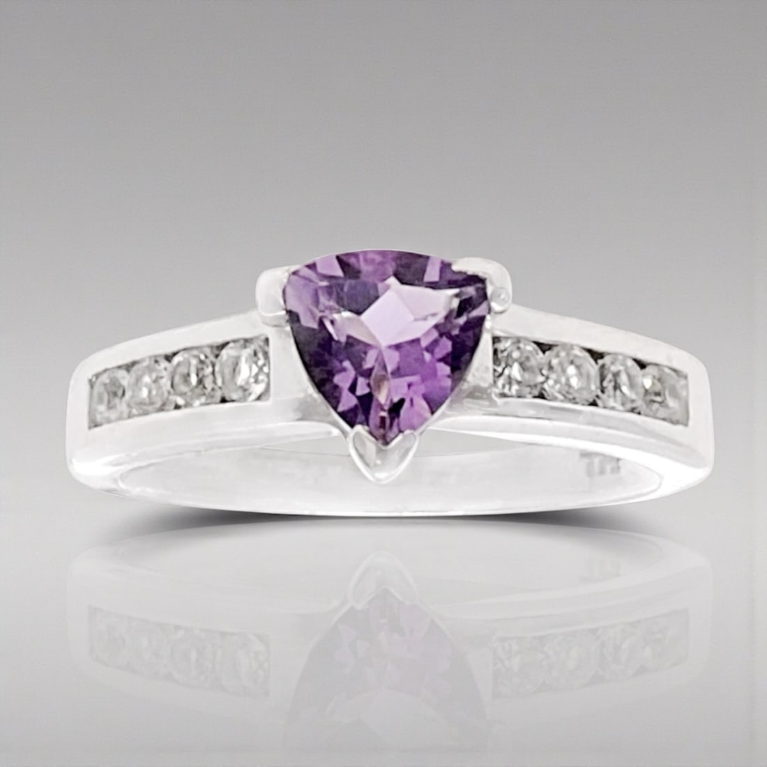 Trillion Amethyst Sterling Silver Ring with White Topaz - Size 7 (1 of 1)
