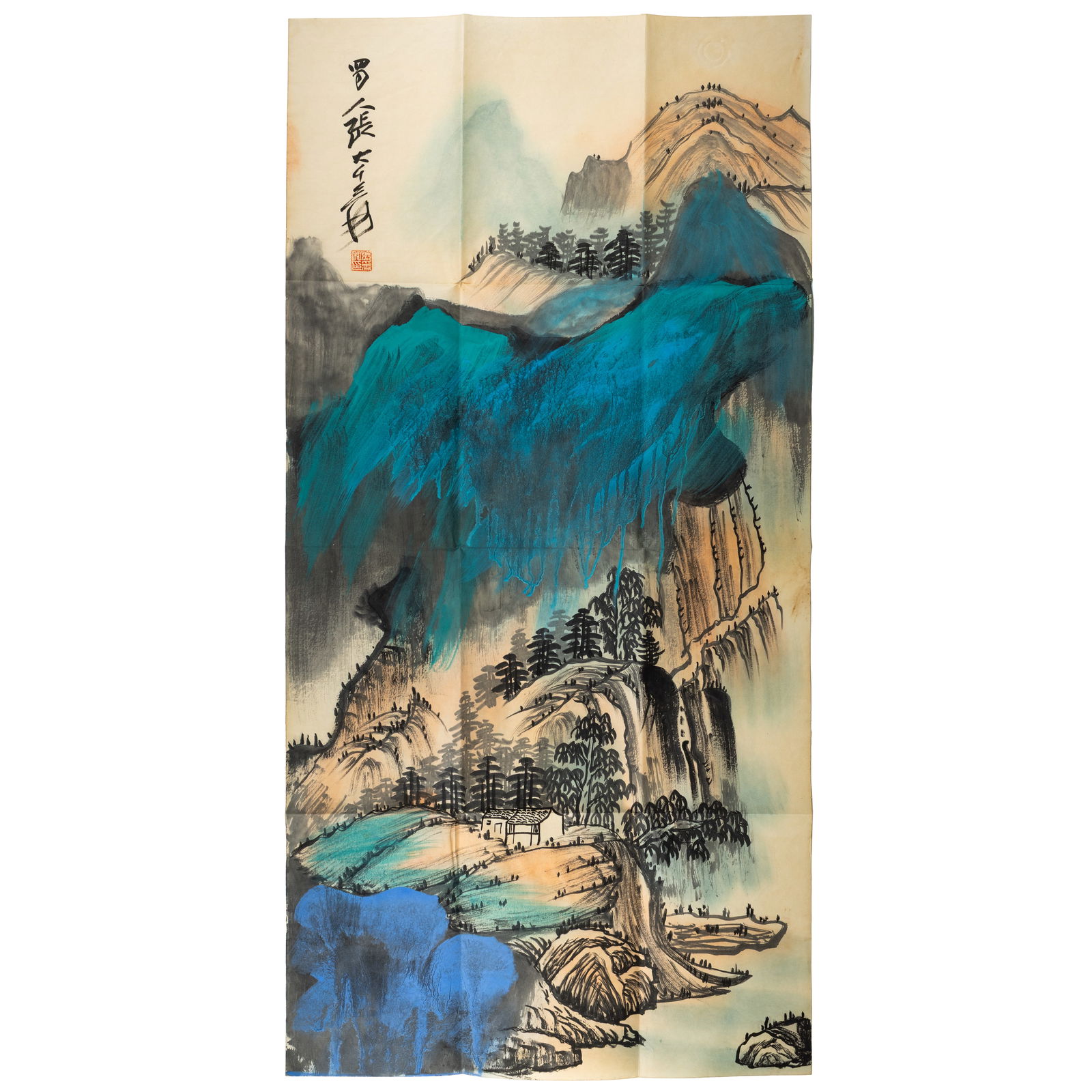 Chang Dai-Chien (Zhang Daqian) — Literati Shanshui Landscape on Xuan Paper: CHANG DAI-CHIEN (ZHANG DAQIAN / “ZHANG SI”) — LITERATI SHANSHUI LANDSCAPE, SIGNED & SEALED ON XUAN PAPER Premium Overview: A commanding, classical vertical shanshui (mountain-and-water) land