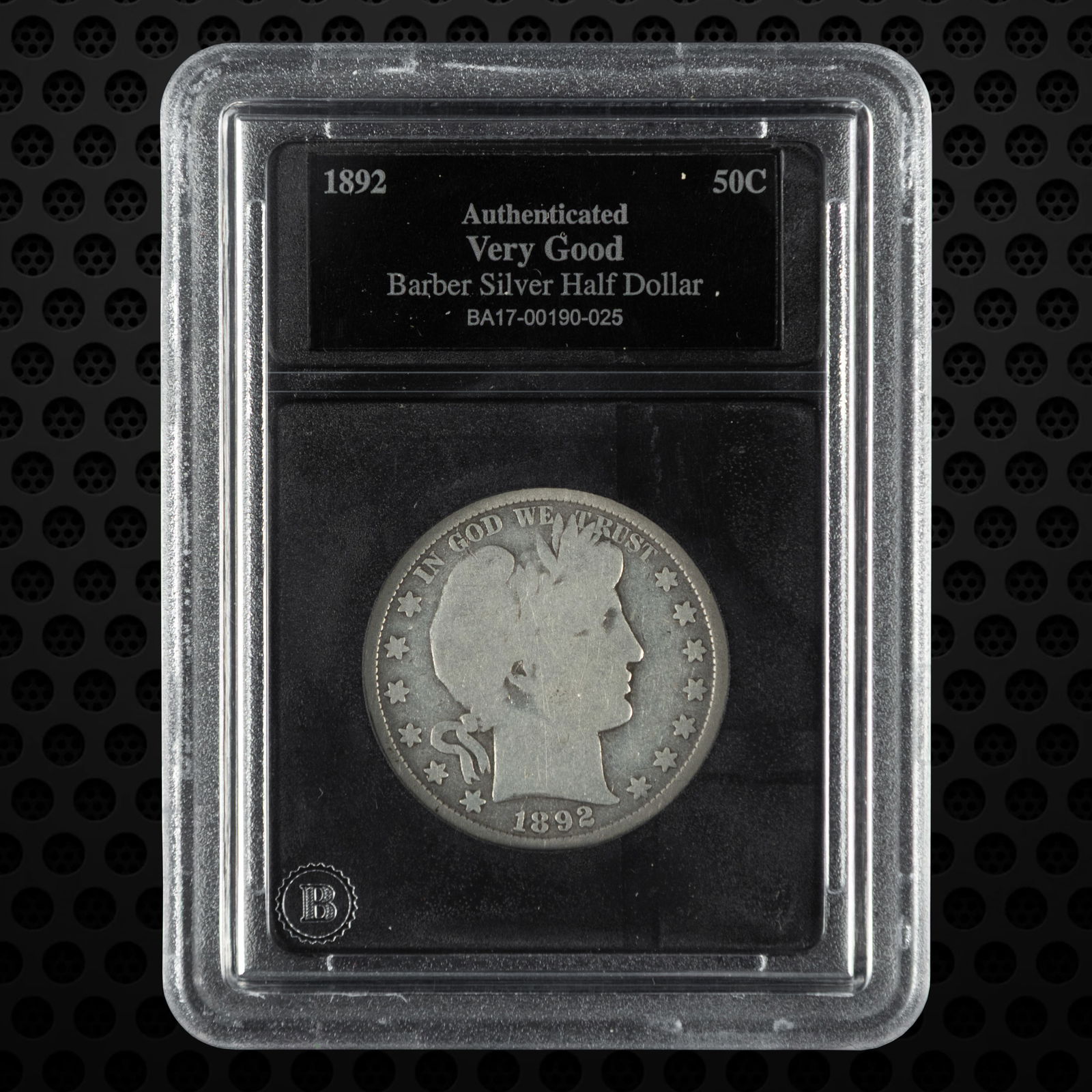 1892 Barber Silver Half Dollar — AuthN (VG), Cert. BA17-00190-025 (1 of 2)
