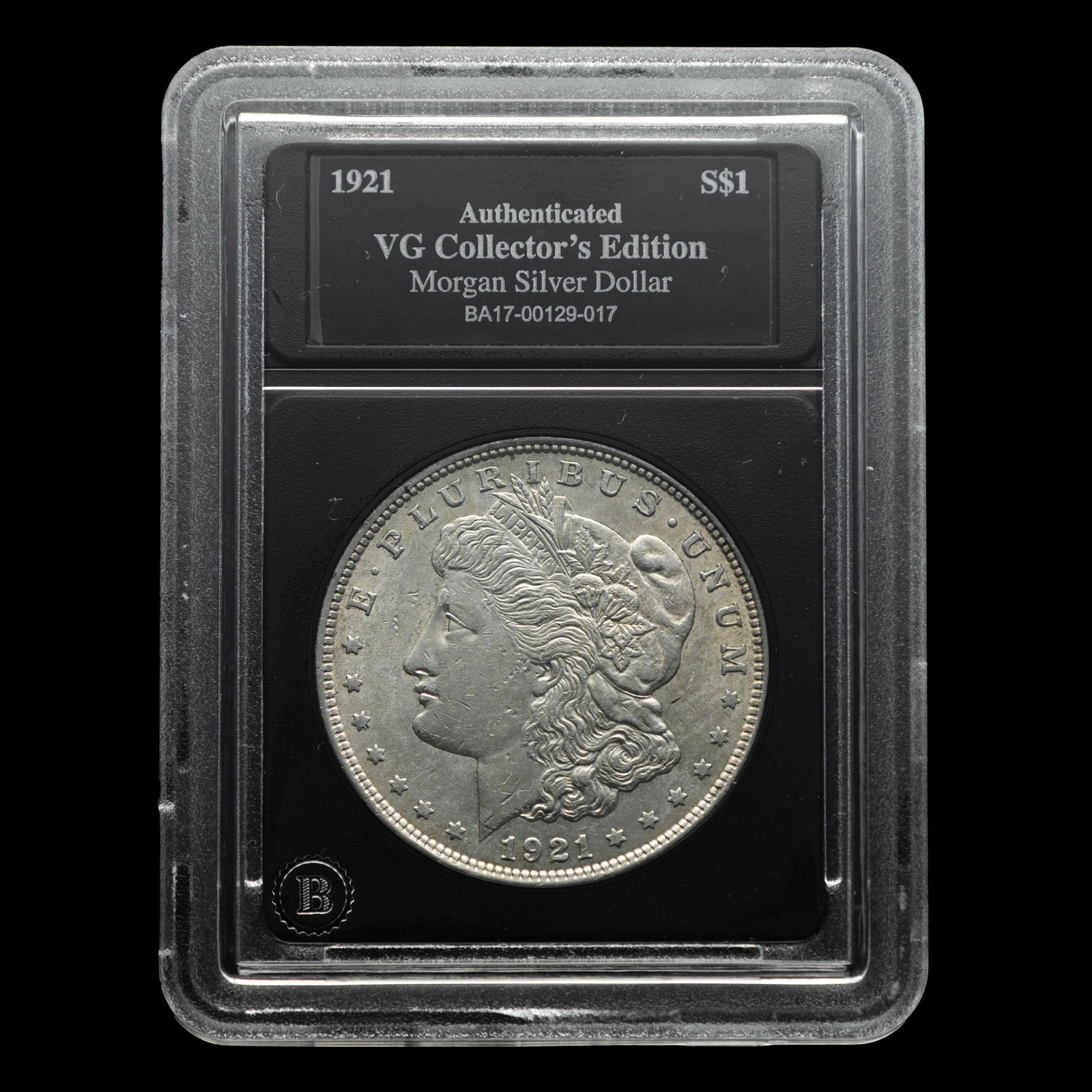 1921 Morgan Silver Dollar – AuthN VG – Cert #BA17-00129-017 (1 of 2)