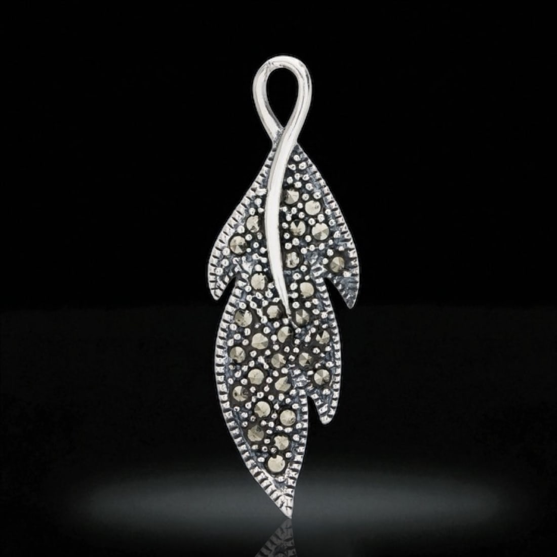 Regal Sterling Silver Leaf Pendant with sparkling Marcasite (1 of 1)