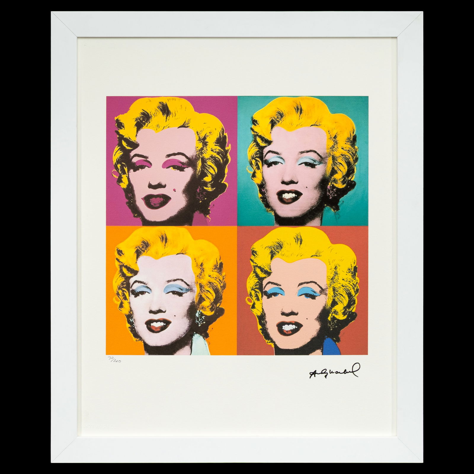Andy Warhol (after) – “Marilyn Monroe Limited Edition Print (#30/200) with Signature &: ANDY WARHOL (AFTER) — “MARILYN MONROE 2×2 GRID” LIMITED EDITION PRINT (#30/200), INSPIRED BY WARHOL’S 1962 & 1967 ICONIC MARILYN SERIES, WITH WARHOL BLINDSTAMP & BLUE BACKSTAMP Premium Ov