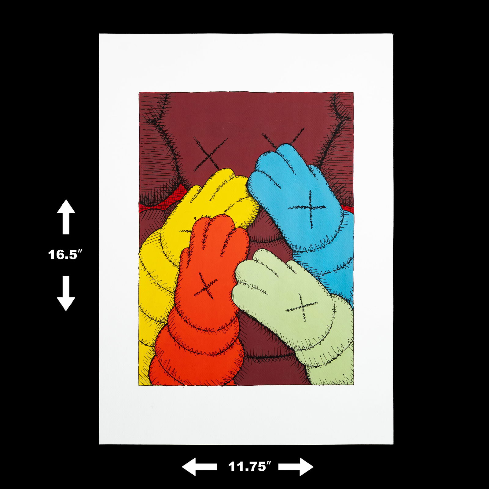 KAWS Paint Print – Multicolored 'Team Hands' Composition - 9