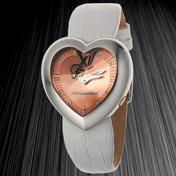 Chronotech Ladies Heart Dial Crystal Watch: This charming Chronotech ladies watch blends playful design with elegant sparkle. Featuring a distinctive heart-shaped dial accent and a prism-cut crystal, the dial is beautifully enhanced with