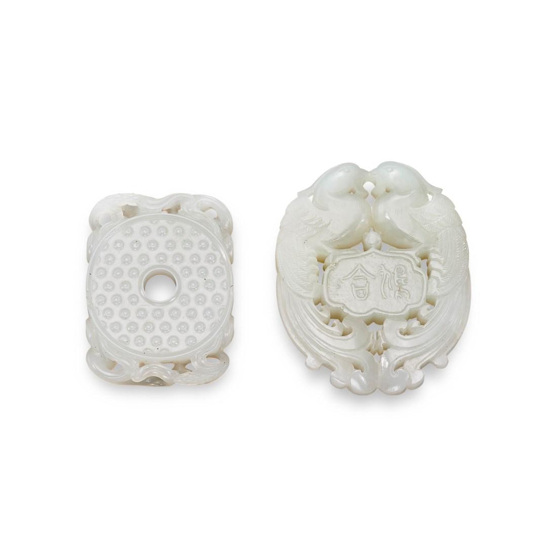 TWO CARVED WHITE JADE OPENWORK PLAQUES