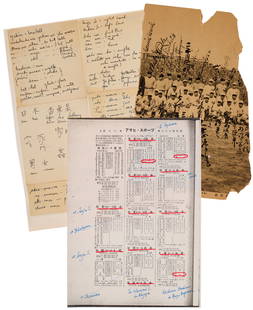 1934 TOUR OF JAPAN RELATED MATERIAL FROM THE MOE BERG ESTATE: 1934 TOUR OF JAPAN RELATED MATERIAL FROM THE MOE BERG ESTATE Lot Essay Interesting assortment of paper material related to the 1934 Tour of Japan, some of which has notations written in the hand of Mo