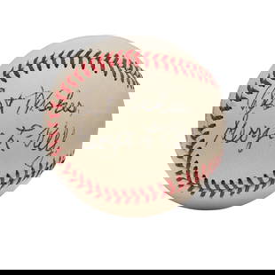 GEORGE KELLY SINGLE SIGNED BASEBALL (PSA/DNA): GEORGE KELLY SINGLE SIGNED BASEBALL (PSA/DNA) Lot Essay Near white C.Feeney National League baseball signed in black ink on side panel, "Best Wishes George L. Kelly". Signature rates 8/9 out of 10. Th