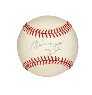 MUHAMMAD ALI SINGLE SIGNED BASEBALL (PSA/DNA): MUHAMMAD ALI SINGLE SIGNED BASEBALL (PSA/DNA) Lot Essay Lightly toned B.Kuhn 1983 MLB All Star Game baseball signed by Ali in blue ink across the sweet spot. Signature rates 8 out of 10. Includes full