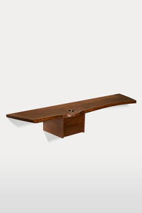 GEORGE NAKASHIMA (1905-1990): WALL-MOUNTED SHELF, 1981 GEORGE NAKASHIMA (1905-1990) Wall-Mounted Shelf, 1981 American black walnut, rosewood 19 x 84 x 12 ½ in. (48.2 x 213.4 x 31.8 cm) signed George Nakashima Sept 1981 and ma