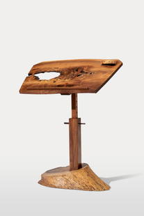 GEORGE NAKASHIMA (1905-1990): UNIQUE EDITOR'S DESK FOR DR. KROSNICK'S STUDY, MELODY WOODS III, PRINCETON, NEW JERSEY, 1990 GEORGE NAKASHIMA (1905-1990) Unique Editor's Desk for Dr. Krosnick's Study, Melody Woods III, Princeton, Ne