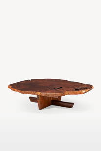 GEORGE NAKASHIMA (1905-1990): RARE AND IMPORTANT 'MINGUREN I' LOW TABLE, 1978 GEORGE NAKASHIMA (1905-1990) Rare and Important 'Minguren I' Low Table, 1978 executed in Takamatsu, Japan by George Nakashima redwood root burl, America