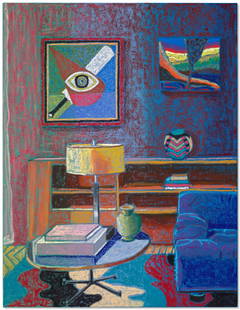 JJ MANFORD (B. 1983): JJ MANFORD (B. 1983) Library Interior with Frank Walter Details JJ MANFORD (B. 1983) Library Interior with Frank Walter signed with the artist's initials and dated 'JJM 2022' (on the reverse) oilstick