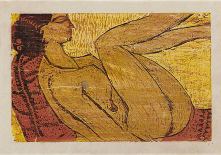 RAVINDER REDDY (B. 1956): RAVINDER REDDY (B. 1956) Untitled (Reclining Nude) Details RAVINDER REDDY (B. 1956) Untitled (Reclining Nude) woodcut print on paper 9 7/8 x 15 in. (25.1 x 38.1 cm.) plate; 14 7/8 x 20 in. (37.8 x 50.