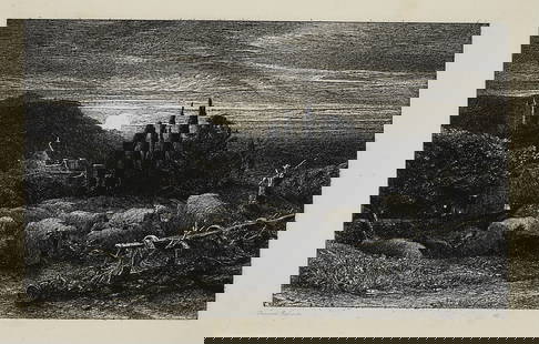 SAMUEL PALMER (1805-1881): SAMUEL PALMER (1805-1881) The Rising Moon or An English Pastoral Details SAMUEL PALMER (1805-1881) The Rising Moon or An English Pastoral etching, on Chine appliqué, 1857, Lister's seventh