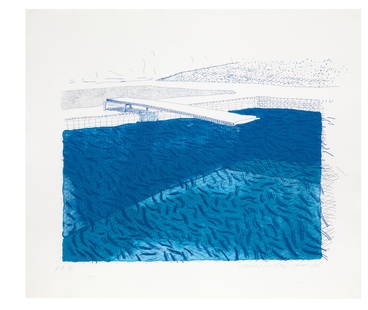 DAVID HOCKNEY (B. 1937): DAVID HOCKNEY (B. 1937) Lithograph of Water made of lines, crayon, and two blue washes without green wash Details DAVID HOCKNEY (B. 1937) Lithograph of Water made of lines, crayon, and two blue washes