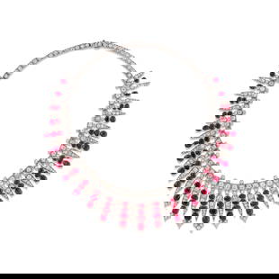 RUBY AND DIAMOND FRINGE NECKLACE: RUBY AND DIAMOND FRINGE NECKLACE Details Oval and cushion-shaped rubies, old-cut and round diamonds, 14k yellow gold and rhodium plated gold Gübelin, 2024, report no. 24097230: 68 rubies, only 20