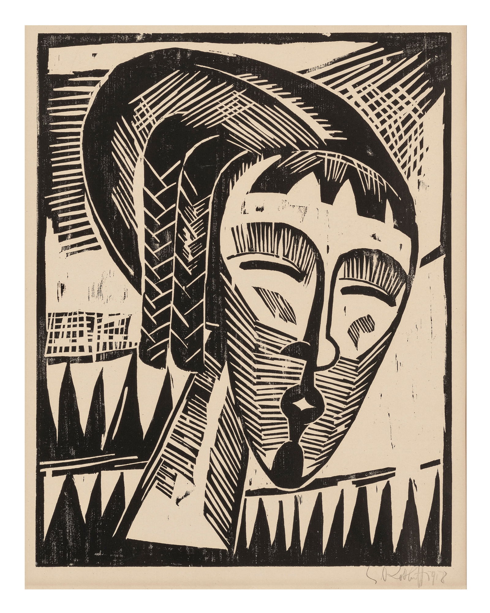 KARL SCHMIDT-ROTTLUFF (1884-1976): KARL SCHMIDT-ROTTLUFF (1884-1976) Mädchen aus Kowno Details KARL SCHMIDT-ROTTLUFF (1884-1976) Mädchen aus Kowno woodcut, 1918, on Zanders laid paper, watermark Rampant Lion, signed and dated