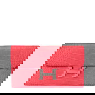 A MATTE BOUGAINVILLIER ALLIGATOR CONSTANCE WALLET WITH PALLADIUM HARDWARE: A MATTE BOUGAINVILLIER ALLIGATOR CONSTANCE WALLET WITH PALLADIUM HARDWARE HERMÈS, 2019 Details 20 w x 12 h x 3 d cm Includes box. FURTHER DETAILS ~CITES Notice Alligator Mississippiensis,
