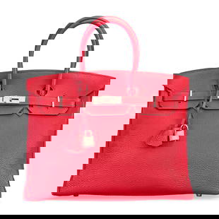 A VERMILLION TOGO LEATHER BIRKIN 35 WITH PALLADIUM HARDWARE: A VERMILLION TOGO LEATHER BIRKIN 35 WITH PALLADIUM HARDWARE HERMÈS, 2005 Details GRADE: 2.5 35 w x 25 h x 18 d cm Includes lock, keys, clochette Christie's dust bag.