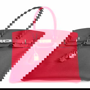 A ROUGE VIF EPSOM LEATHER BIRKIN 35 WITH PALLADIUM HARDWARE: A ROUGE VIF EPSOM LEATHER BIRKIN 35 WITH PALLADIUM HARDWARE HERMÈS, 2013 Details GRADE: 2 35 w x 25 h x 18 d cm Includes lock, keys, clochette and Christie's dust bag.