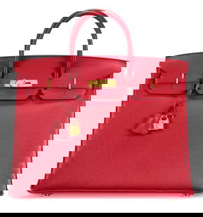 A CUSTOM ROUGE GARANCE & ROUGE H TOGO LEATHER BIRKIN 40 WITH GOLD HARDWARE: A CUSTOM ROUGE GARANCE & ROUGE H TOGO LEATHER BIRKIN 40 WITH GOLD HARDWARE HERMÈS, 2012 Details GRADE: 1 40 w x 32 h x 20 d cm Includes lock, keys, clochette, two small dust bags, felt