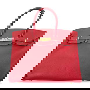 A ROUGE CASAQUE TOGO LEATHER BIRKIN 35 WITH GOLD HARDWARE: A ROUGE CASAQUE TOGO LEATHER BIRKIN 35 WITH GOLD HARDWARE HERMÈS, 2017 Details GRADE: 2.5 35 w x 25 h x 18 d cm Includes Christie's dust bag.
