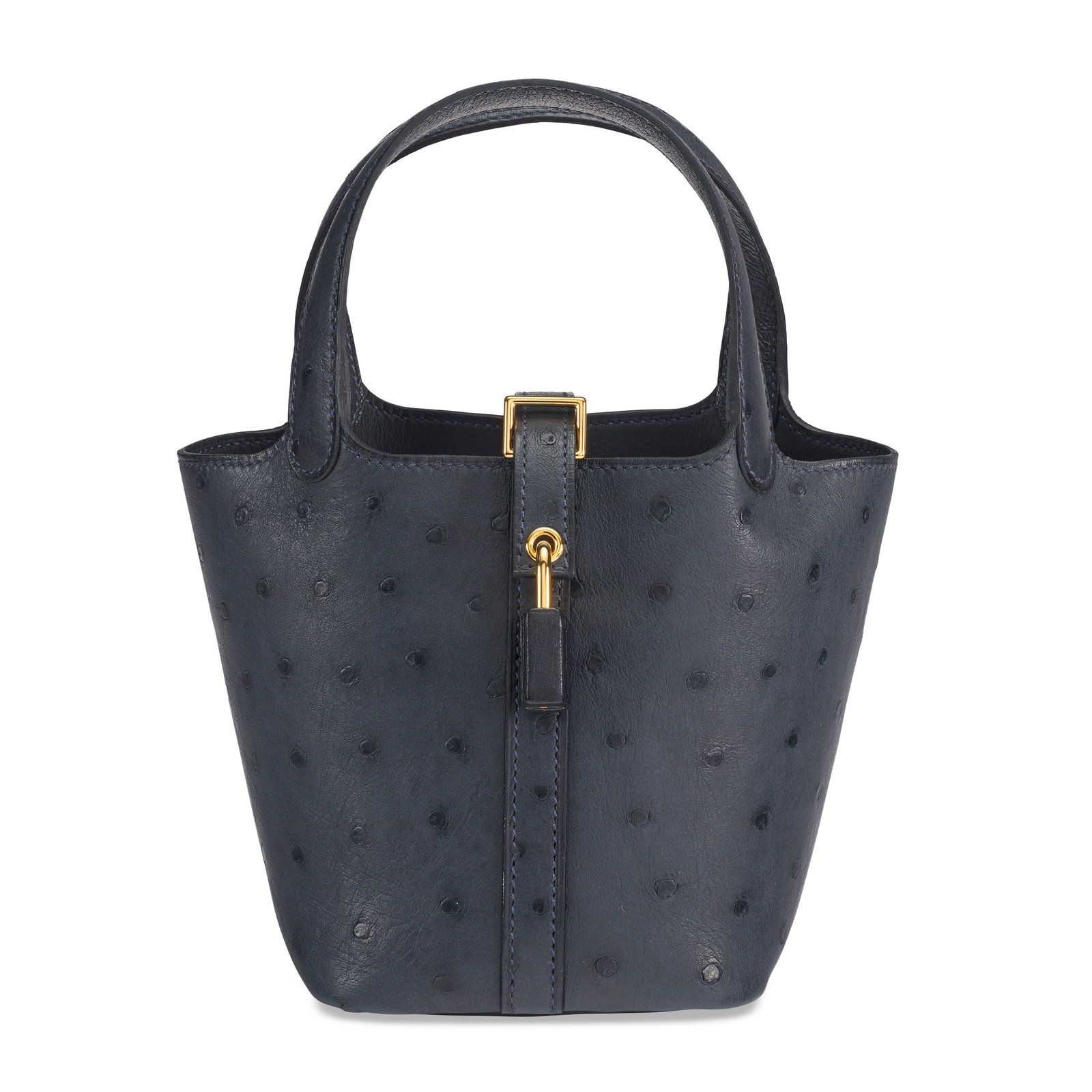 A LIMITED EDITION CABAN OSTRICH MICRO PICOTIN LOCK WITH GOLD HARDWARE: A LIMITED EDITION CABAN OSTRICH MICRO PICOTIN LOCK WITH GOLD HARDWARE HERMÈS, 2023 Details GRADE: 1 14 w x 13 h x 10 d cm Includes lock, keys, small dust bag, dust bag, care card and limited edit