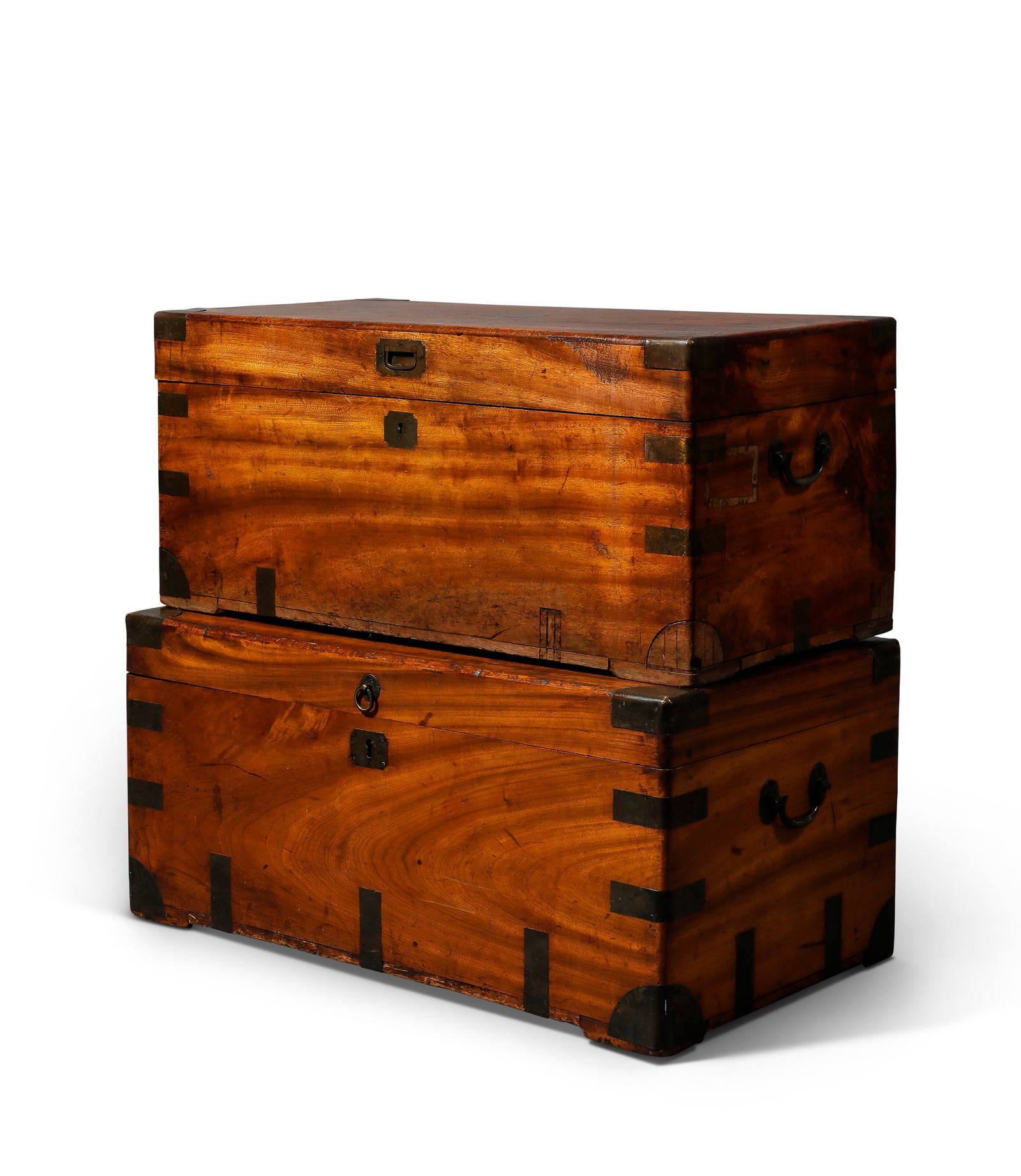 A SET OF TWO CHINESE EXPORT BRASS-MOUNTED CAMPHORWOOD CAMPAIGN TRUNKS