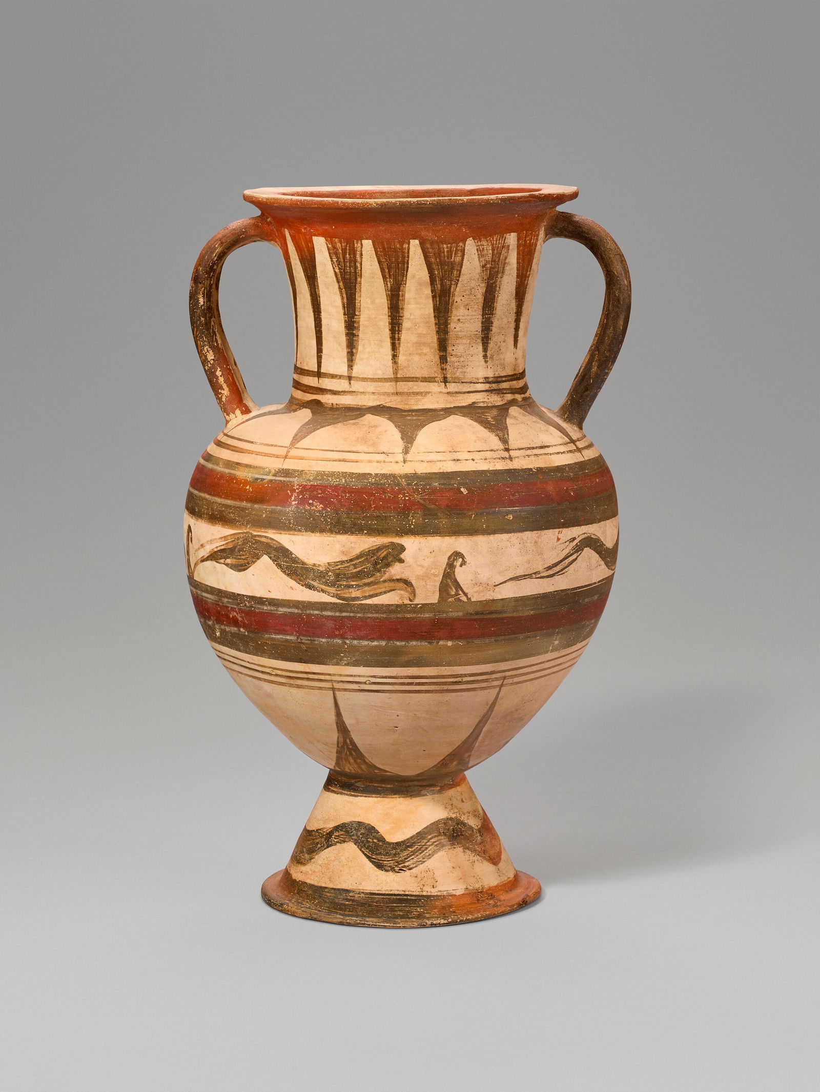 AN ETRUSCAN POTTERY AMPHORA: AN ETRUSCAN POTTERY AMPHORA CIRCA EARLY 7TH CENTURY B.C. Details AN ETRUSCAN POTTERY AMPHORA CIRCA EARLY 7TH CENTURY B.C. 14 ¾ in. (37.46 cm.) high Provenance Private Collection, Japan, acquired