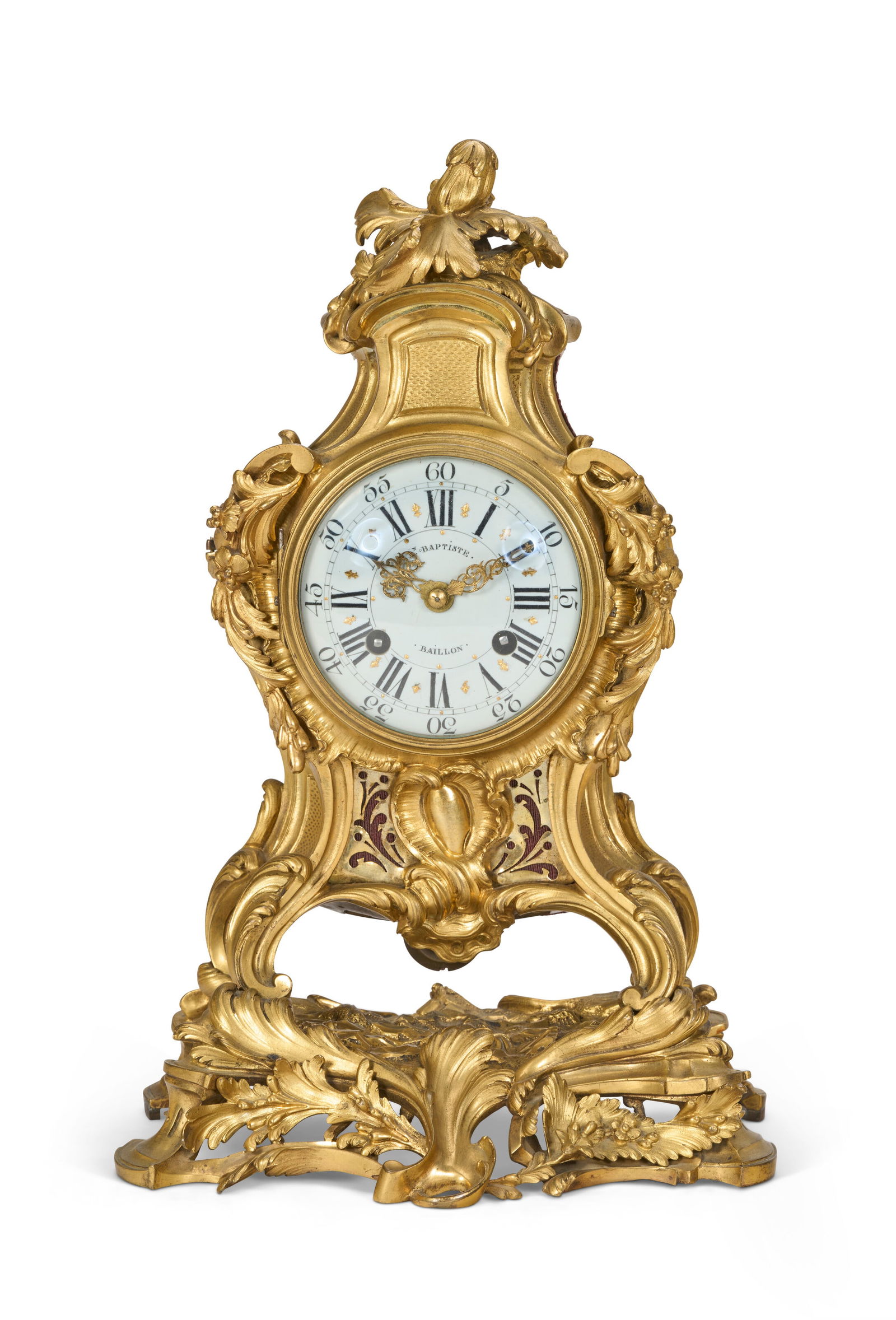 A FRENCH ORMOLU MANTEL CLOCK: A FRENCH ORMOLU MANTEL CLOCK THE DIAL AND MOVEMENT LOUIS XV, MID-18TH CENTURY, THE CASE LATE 19TH/20TH CENTURY Details In the Louis XV style, the circular white enamel dial with Arabic minutes and Rom