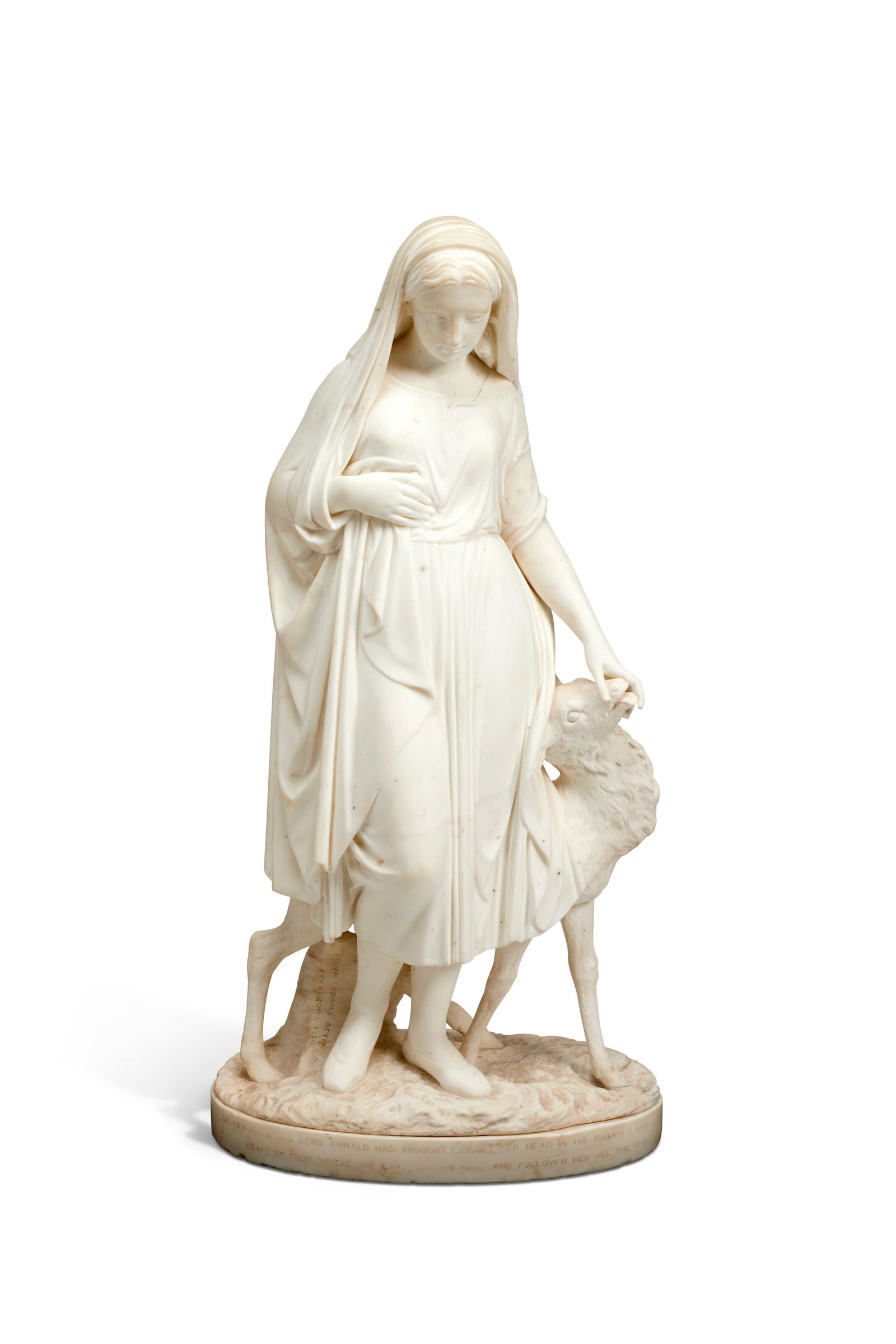 JOHN ADAMS-ACTON (BRITISH, 1830/1834-1910): JOHN ADAMS-ACTON (BRITISH, 1830/1834-1910) A MAIDEN WITH A DOE OR LADY CLARE Details JOHN ADAMS-ACTON (BRITISH, 1830/1834-1910) A MAIDEN WITH A DOE OR LADY CLARE marble, signed and dated 'JOHN ADAMS A