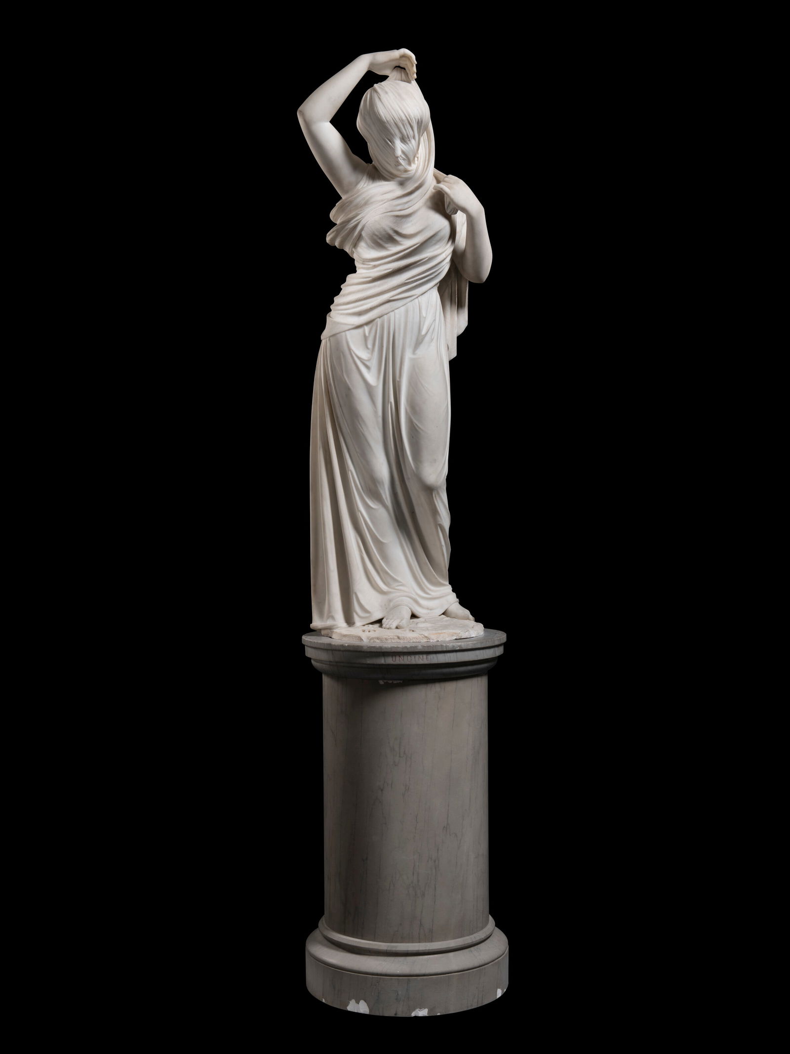 ATTRIBUTED TO JOSEPH MOZIER (AMERICAN, 1812–1870): ATTRIBUTED TO JOSEPH MOZIER (AMERICAN, 1812–1870) Undine Details ATTRIBUTED TO JOSEPH MOZIER (AMERICAN, 1812–1870) Undine marble; the integrally carved circular base decorated with waves t