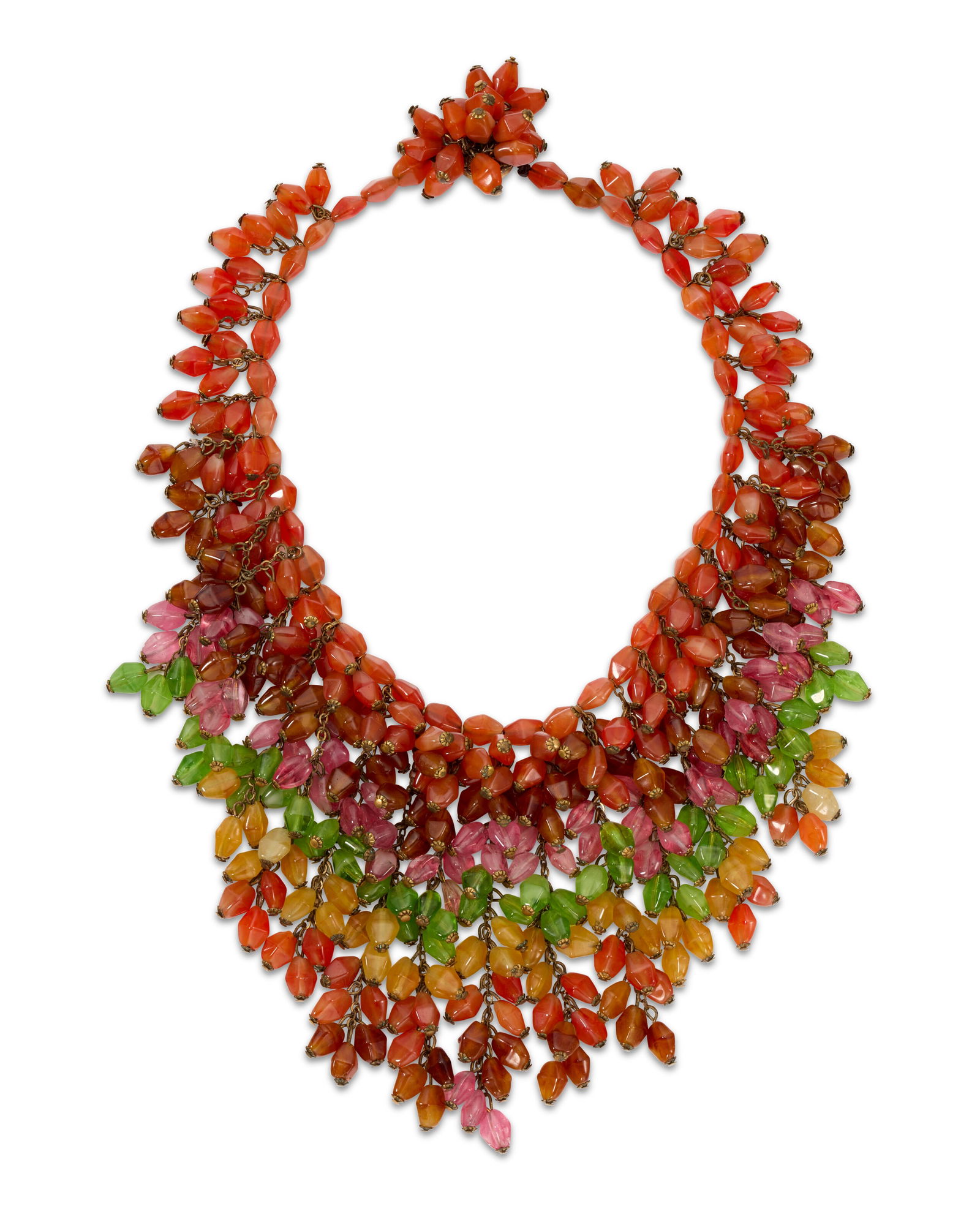 A RAINBOW GLASS BEAD WATERFALL NECKLACE MIRIAM HASKELL, 1950'S: A RAINBOW GLASS BEAD WATERFALL NECKLACE MIRIAM HASKELL, 1950'S Details GRADE: 2 40 cm w 9 drop cm