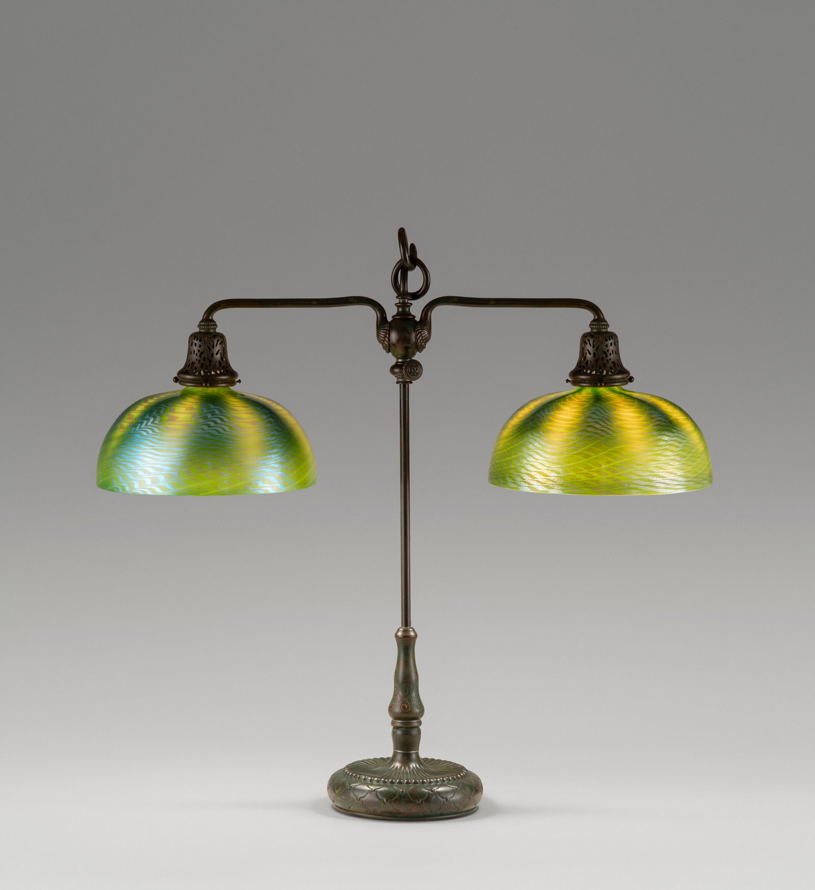 TIFFANY STUDIOS Double Student Table Lamp, circa 1910 (1 of 2)