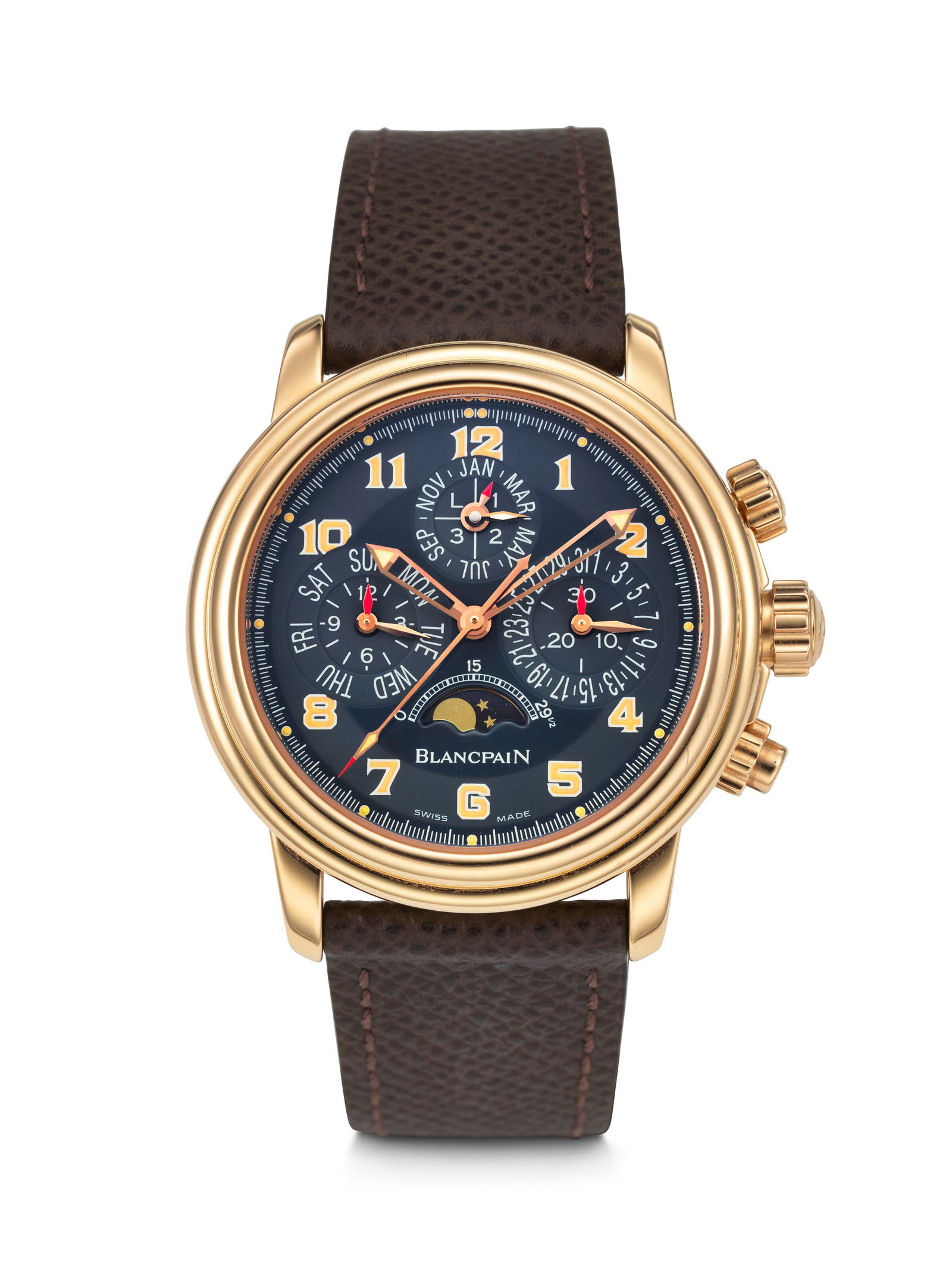 BLANCPAIN, PINK GOLD PERPETUAL CALENDAR 'LEMAN' WITH MOON-PHASES AND FLYBACK CHRONOGRAPH, REF. (1 of 4)