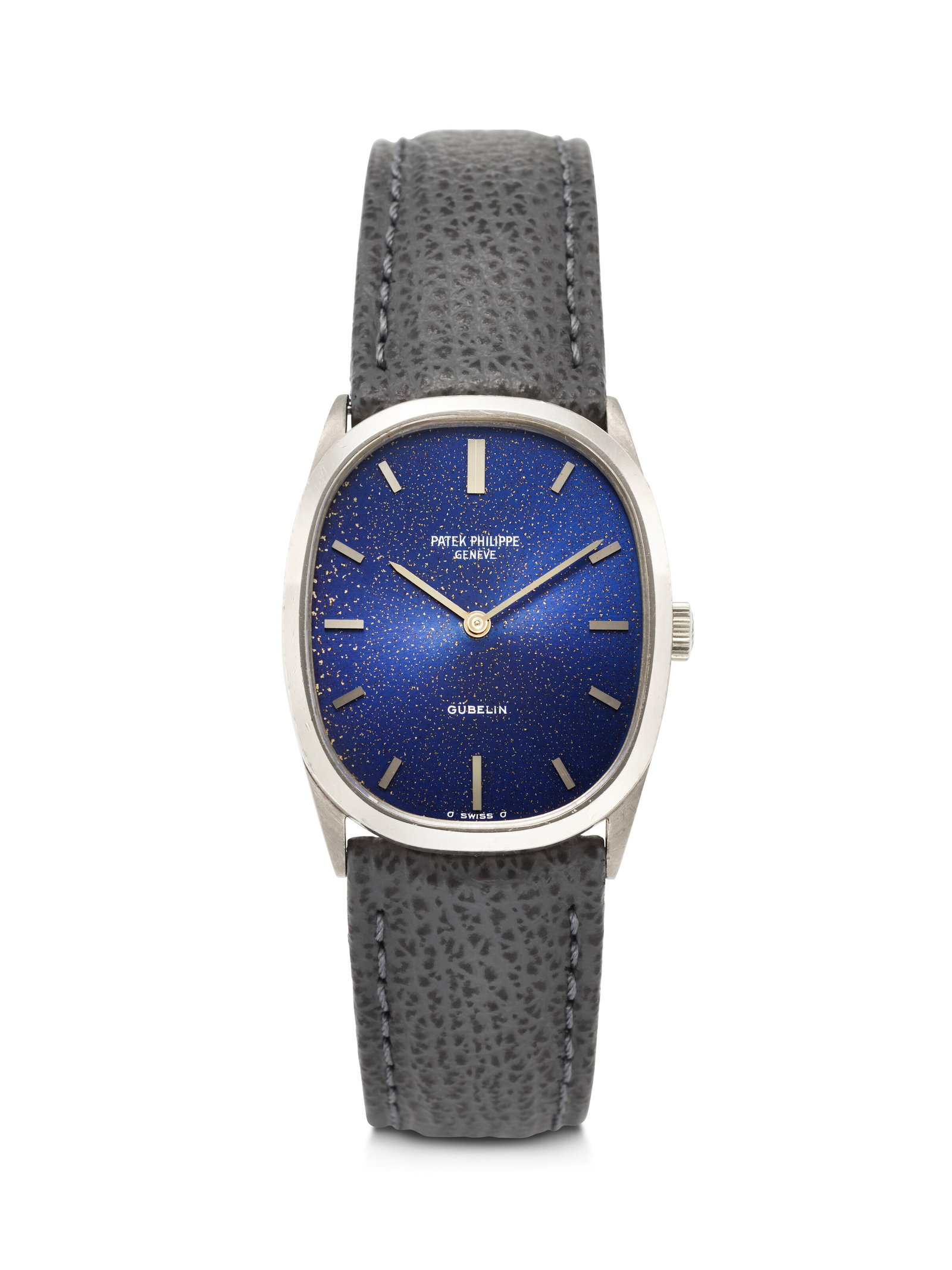PATEK PHILIPPE, RETAILED BY GÜBELIN, VERY ATTRACTIVE WHITE GOLD 'ELLIPSE' WITH BLUE TROPICAL (1 of 3)