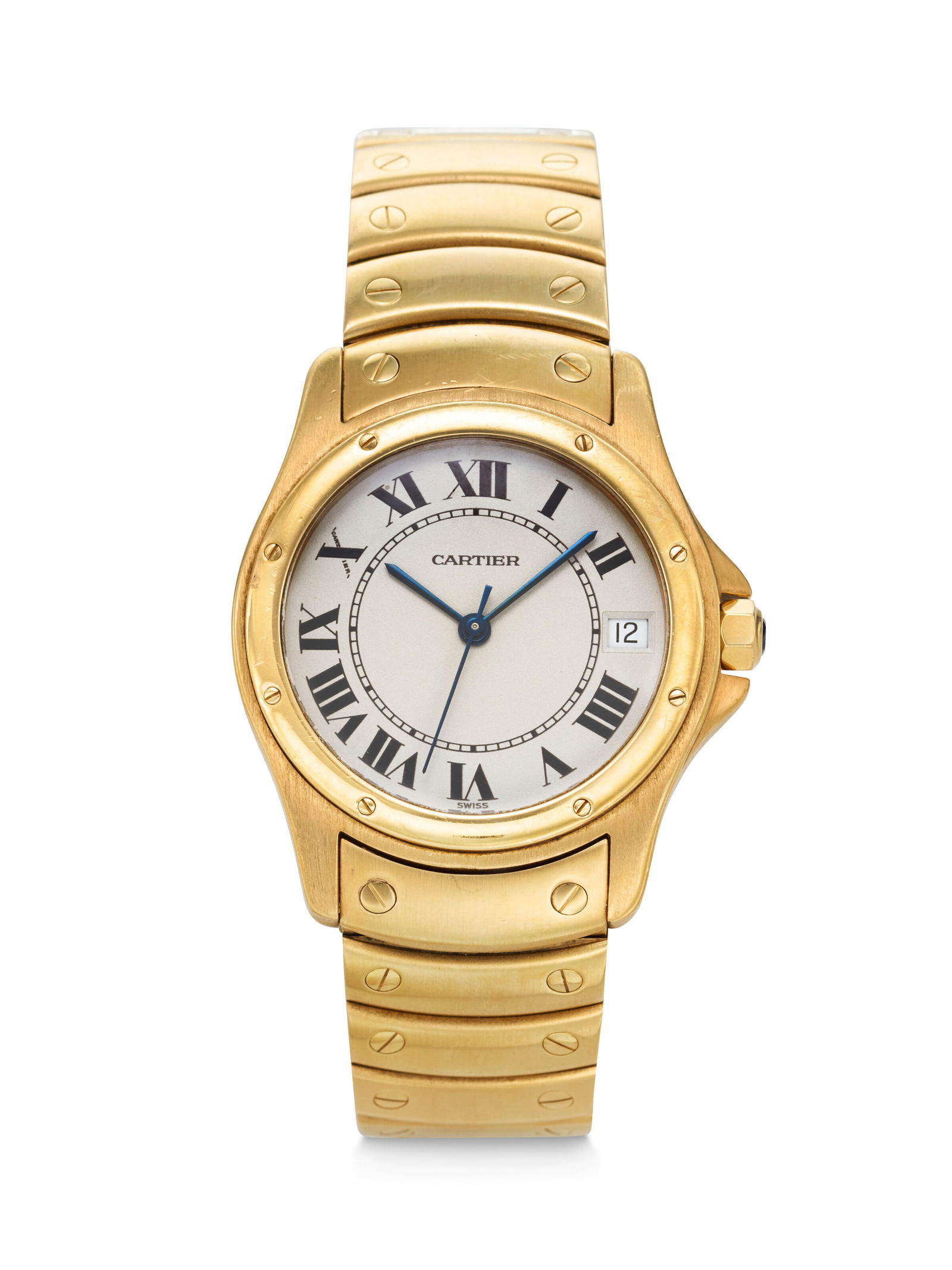 CARTIER, HEAVY AND ATTRACTIVE YELLOW GOLD AUTOMATIC 'SANTOS RONDE' WITH BRACELET, REF. 9001-1 (1 of 3)