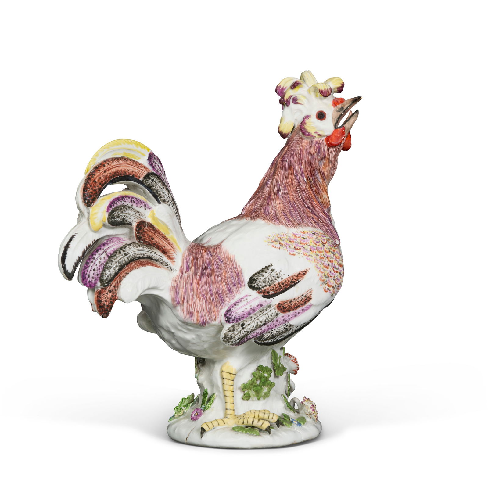 A MEISSEN PORCELAIN MODEL OF A COCKEREL THE PORCELAIN MID-18TH CENTURY, THE DECORATION OF LATER: A MEISSEN PORCELAIN MODEL OF A COCKEREL THE PORCELAIN MID-18TH CENTURY, THE DECORATION OF LATER DATE, FAINT BLUE CROSSED SWORDS MARK, MODELED BY J.J. KÄNDLER Details A MEISSEN PORCELAIN MODEL OF