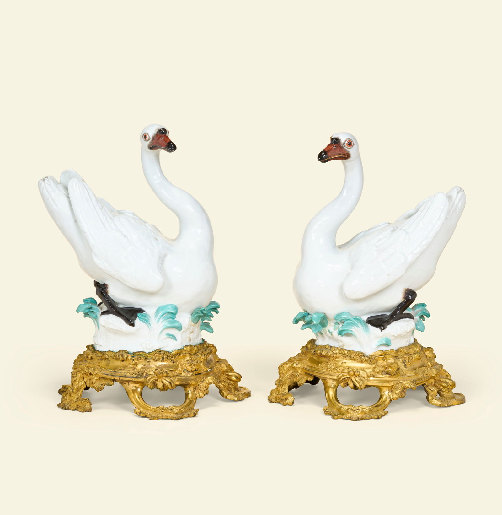 A PAIR OF ORMOLU-MOUNTED MEISSEN PORCELAIN MODELS OF SWANS THE PORCELAIN CIRCA 1748-1750, POSSIBLY - 2