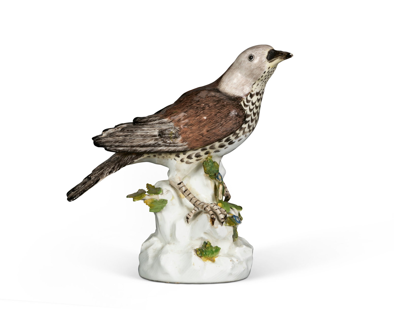 A MEISSEN PORCELAIN MODEL OF A THRUSH CIRCA 1745, SMALL BLUE CROSSED SWORDS MARK TO SIDE, MODELED BY: A MEISSEN PORCELAIN MODEL OF A THRUSH CIRCA 1745, SMALL BLUE CROSSED SWORDS MARK TO SIDE, MODELED BY TO J.J. KÄNDLER Details A MEISSEN PORCELAIN MODEL OF A THRUSH CIRCA 1745, SMALL BLUE CROSSED S