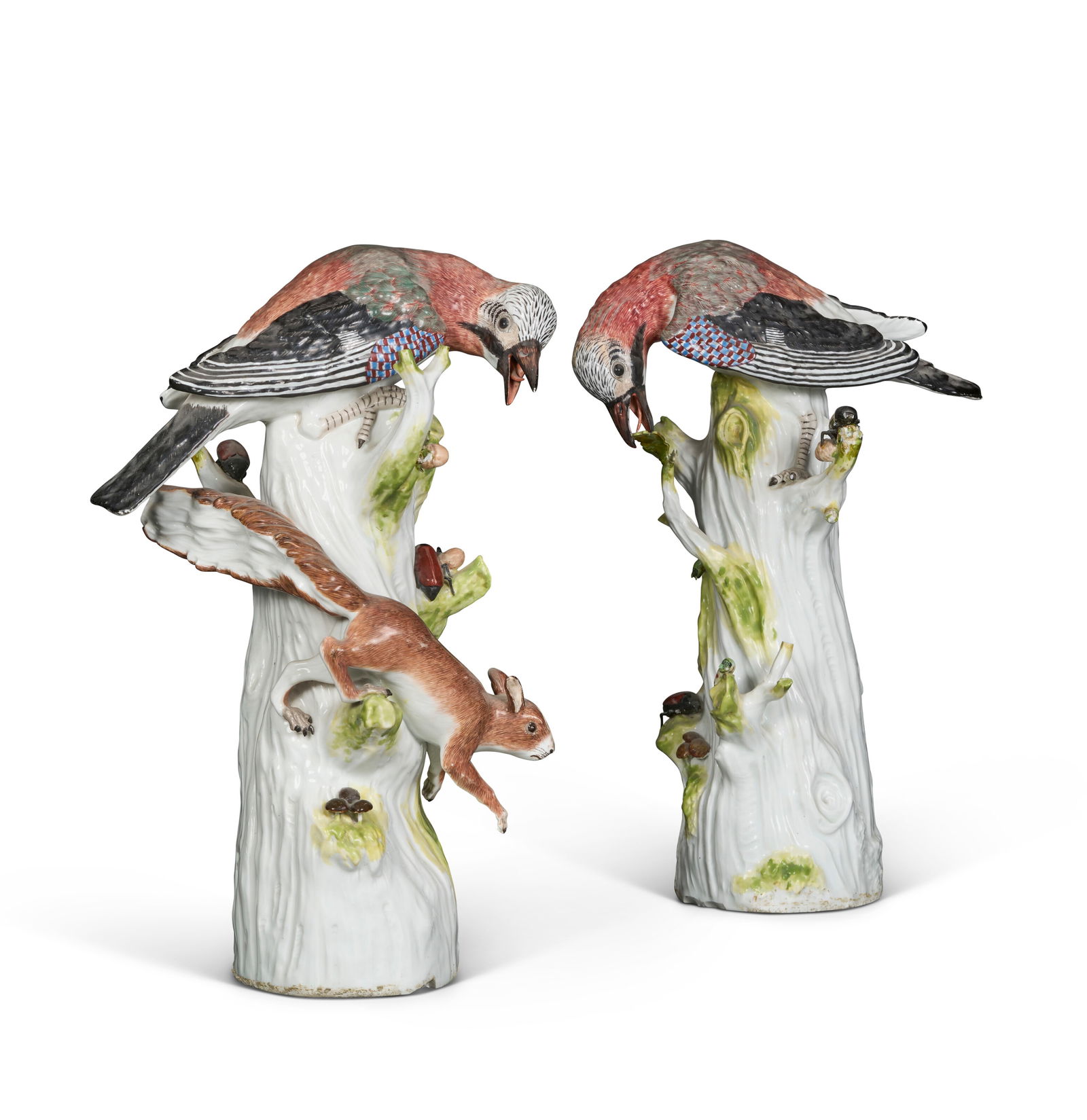 A PAIR OF MEISSEN PORCELAIN MODELS OF JAYS 19TH CENTURY, BLUE CROSSED SWORDS MARKS, AFTER THE MODEL (1 of 5)