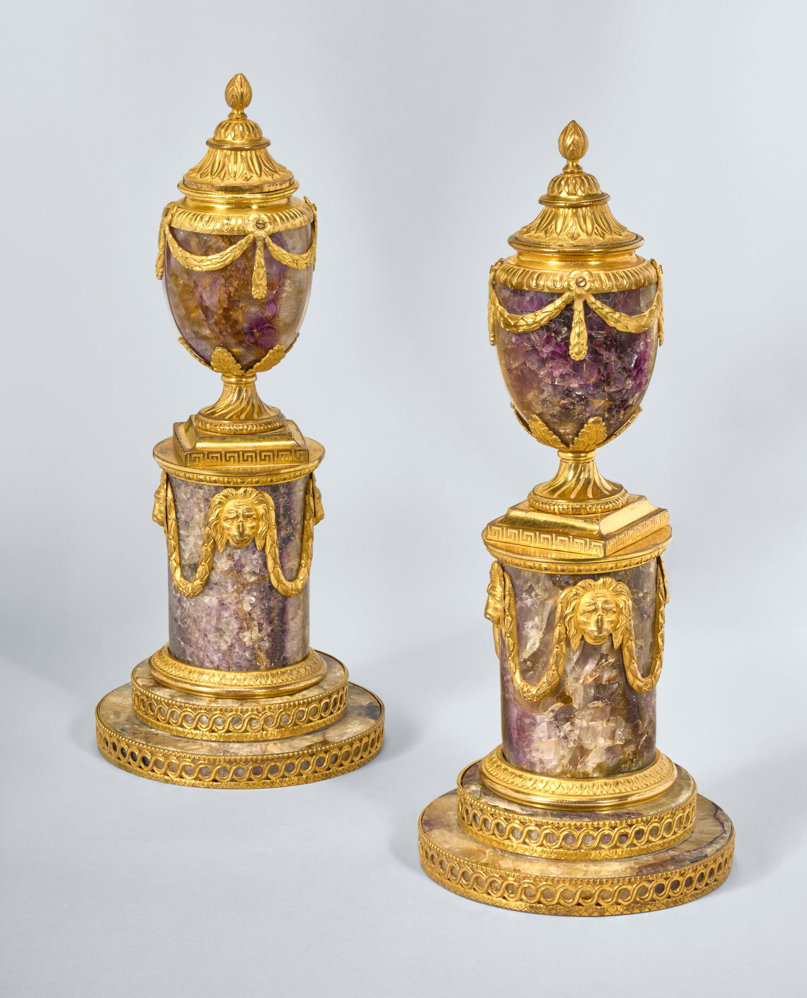 A PAIR OF GEORGE III ORMOLU-MOUNTED BLUE JOHN CANDLE-VASES BY MATTHEW BOULTTON, CIRCA 1770 (1 of 8)
