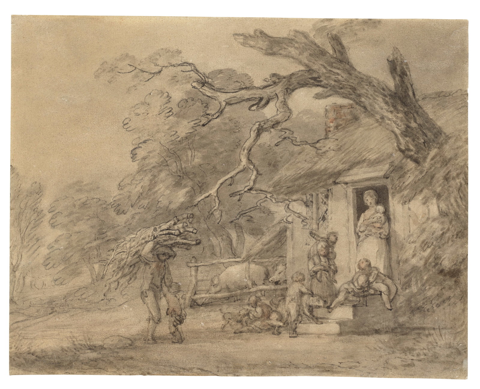 THOMAS GAINSBOROUGH, R.A. (LONDON 1727-1788) A family outside a cottage door (1 of 3)