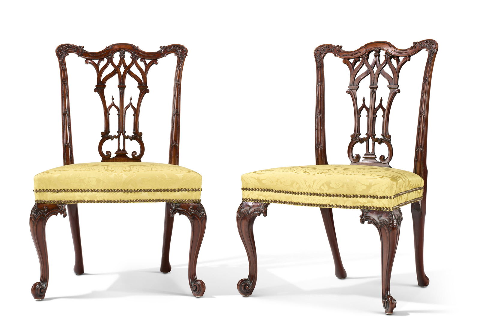 A PAIR OF GEORGE III MAHOGANY SIDE CHAIRS ATTRIBUTED TO THOMAS CHIPPENDALE, CIRCA 1760-65: A PAIR OF GEORGE III MAHOGANY SIDE CHAIRS ATTRIBUTED TO THOMAS CHIPPENDALE, CIRCA 1760-65 Details A PAIR OF GEORGE III MAHOGANY SIDE CHAIRS ATTRIBUTED TO THOMAS CHIPPENDALE, CIRCA 1760-65 Each serpent