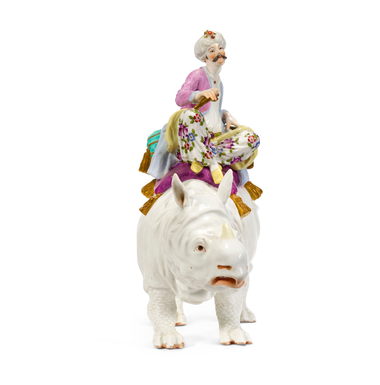A MEISSEN PORCELAIN FIGURE GROUP OF A TURK RIDING A RHINOCEROS AND AN ORMOLU BASE THE PORCELAIN 19TH - 10