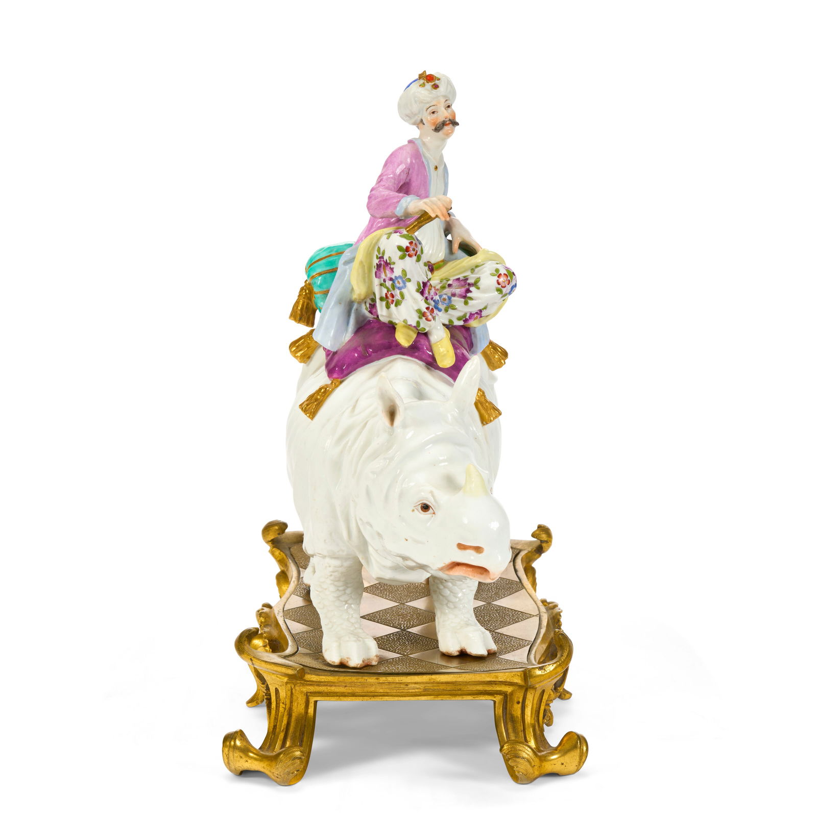 A MEISSEN PORCELAIN FIGURE GROUP OF A TURK RIDING A RHINOCEROS AND AN ORMOLU BASE THE PORCELAIN 19TH - 4